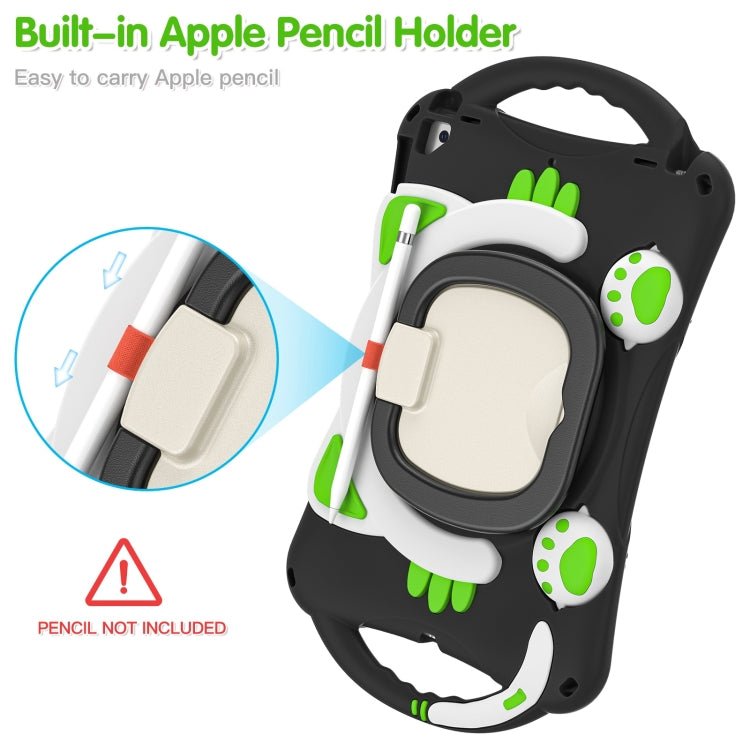 Cute Cat King Kids Shockproof Silicone Tablet Case with Holder & Shoulder Strap & Handle For iPad 10.2 2019 / 2020 / 2021 / Pro 10.5(Black Green) by bashfashion