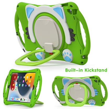 Cute Cat King Kids Shockproof Silicone Tablet Case with Holder & Shoulder Strap & Handle For iPad 10.2 2019 / 2020 / 2021 / Pro 10.5(Green) by bashfashion
