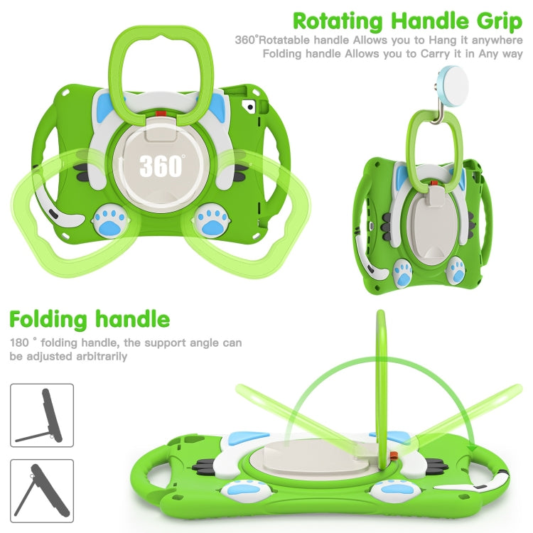 Cute Cat King Kids Shockproof Silicone Tablet Case with Holder & Shoulder Strap & Handle For iPad 10.2 2019 / 2020 / 2021 / Pro 10.5(Green) by bashfashion