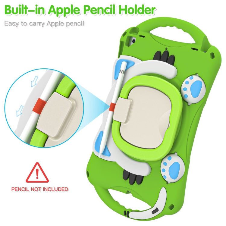 Cute Cat King Kids Shockproof Silicone Tablet Case with Holder & Shoulder Strap & Handle For iPad 10.2 2019 / 2020 / 2021 / Pro 10.5(Green) by bashfashion