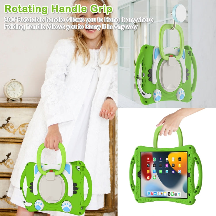 Cute Cat King Kids Shockproof Silicone Tablet Case with Holder & Shoulder Strap & Handle For iPad 10.2 2019 / 2020 / 2021 / Pro 10.5(Green) by bashfashion