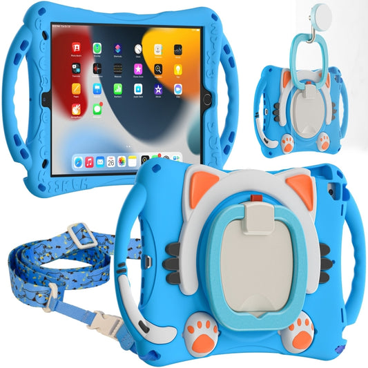 Cute Cat King Kids Shockproof Silicone Tablet Case with Holder & Shoulder Strap & Handle For iPad 10.2 2019 / 2020 / 2021 / Pro 10.5(Light Blue) by bashfashion