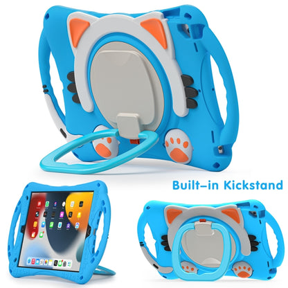 Cute Cat King Kids Shockproof Silicone Tablet Case with Holder & Shoulder Strap & Handle For iPad 10.2 2019 / 2020 / 2021 / Pro 10.5(Light Blue) by bashfashion