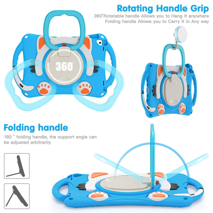 Cute Cat King Kids Shockproof Silicone Tablet Case with Holder & Shoulder Strap & Handle For iPad 10.2 2019 / 2020 / 2021 / Pro 10.5(Light Blue) by bashfashion