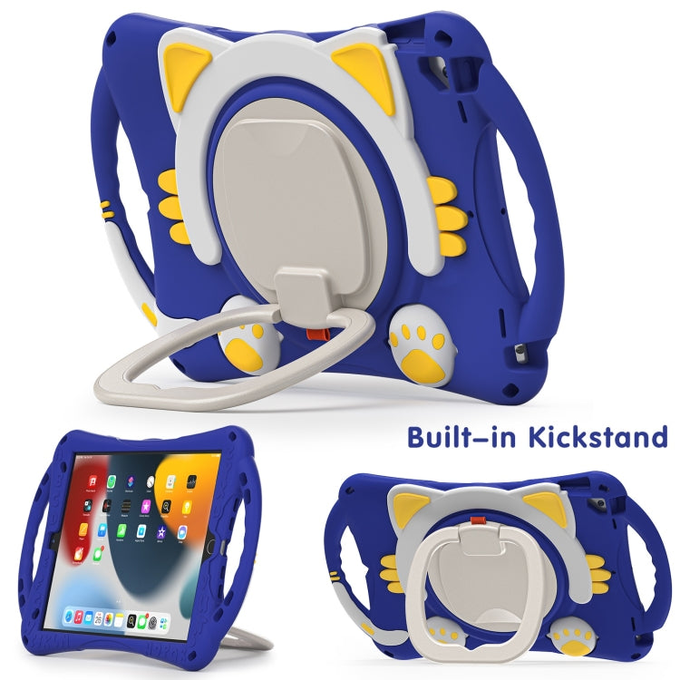 Cute Cat King Kids Shockproof Silicone Tablet Case with Holder & Shoulder Strap & Handle For iPad 10.2 2019 / 2020 / 2021 / Pro 10.5(Dark Blue) by bashfashion