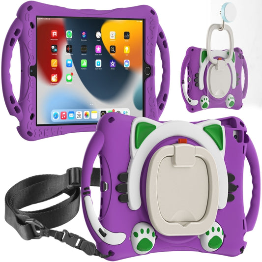 Cute Cat King Kids Shockproof Silicone Tablet Case with Holder & Shoulder Strap & Handle For iPad 10.2 2019 / 2020 / 2021 / Pro 10.5(Purple) by bashfashion