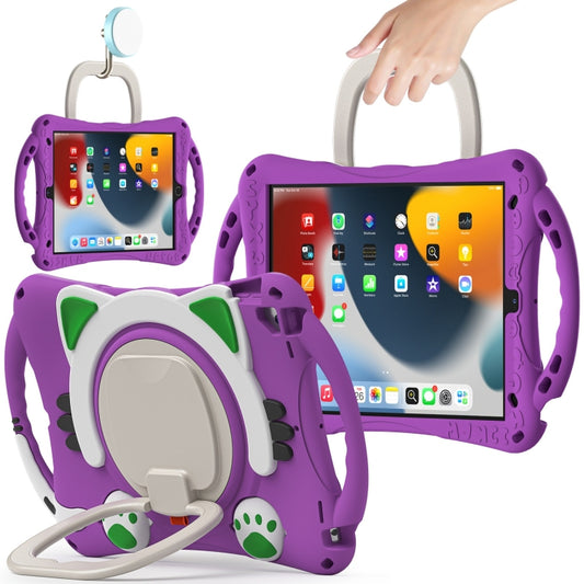 Cute Cat King Kids Shockproof Silicone Tablet Case with Holder & Shoulder Strap & Handle For iPad 10.2 2019 / 2020 / 2021 / Pro 10.5(Purple) by bashfashion