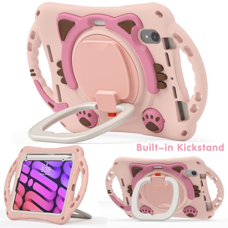 For iPad mini 6 / mini 2024 Cute Cat King Kids Shockproof Silicone Tablet Case with Holder & Shoulder Strap & Handle(Pink) by bashfashion