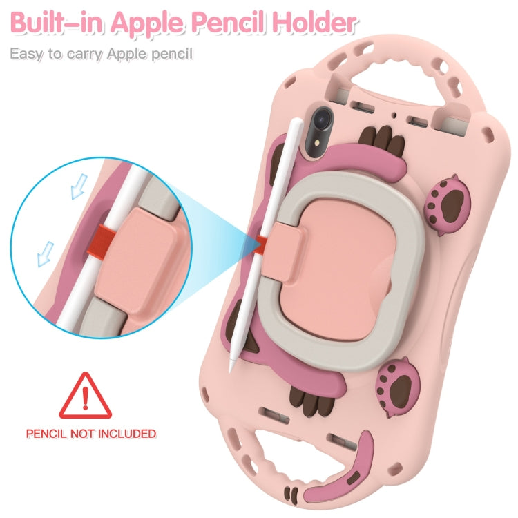 For iPad mini 6 / mini 2024 Cute Cat King Kids Shockproof Silicone Tablet Case with Holder & Shoulder Strap & Handle(Pink) by bashfashion