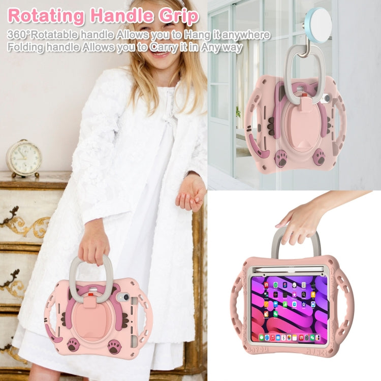 For iPad mini 6 / mini 2024 Cute Cat King Kids Shockproof Silicone Tablet Case with Holder & Shoulder Strap & Handle(Pink) by bashfashion