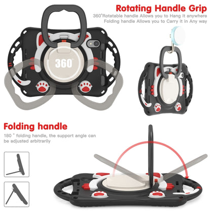 For iPad mini 6 / mini 2024 Cute Cat King Kids Shockproof Silicone Tablet Case with Holder & Shoulder Strap & Handle(Black Red) by bashfashion