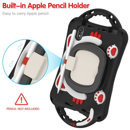 For iPad mini 6 / mini 2024 Cute Cat King Kids Shockproof Silicone Tablet Case with Holder & Shoulder Strap & Handle(Black Red) by bashfashion