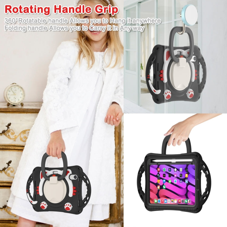 For iPad mini 6 / mini 2024 Cute Cat King Kids Shockproof Silicone Tablet Case with Holder & Shoulder Strap & Handle(Black Red) by bashfashion