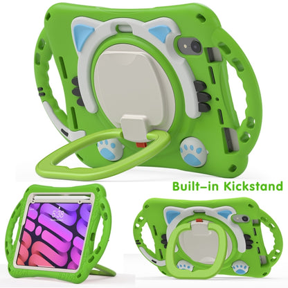 For iPad mini 6 / mini 2024 Cute Cat King Kids Shockproof Silicone Tablet Case with Holder & Shoulder Strap & Handle(Green) by bashfashion