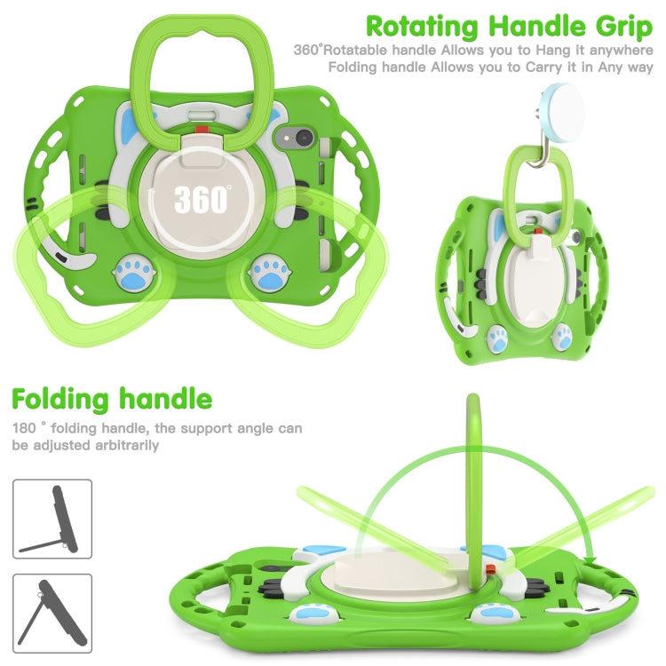 For iPad mini 6 / mini 2024 Cute Cat King Kids Shockproof Silicone Tablet Case with Holder & Shoulder Strap & Handle(Green) by bashfashion