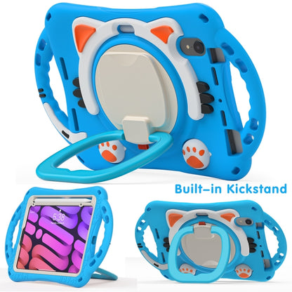 For iPad mini 6 / mini 2024 Cute Cat King Kids Shockproof Silicone Tablet Case with Holder & Shoulder Strap & Handle(Light Blue) by bashfashion