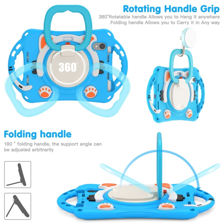 For iPad mini 6 / mini 2024 Cute Cat King Kids Shockproof Silicone Tablet Case with Holder & Shoulder Strap & Handle(Light Blue) by bashfashion