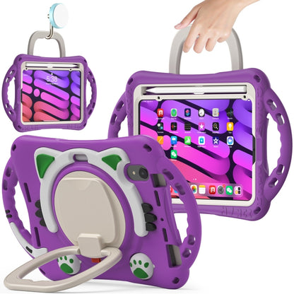 For iPad mini 6 / mini 2024 Cute Cat King Kids Shockproof Silicone Tablet Case with Holder & Shoulder Strap & Handle(Purple) by bashfashion