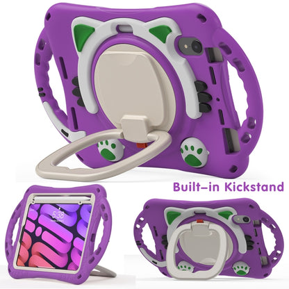 For iPad mini 6 / mini 2024 Cute Cat King Kids Shockproof Silicone Tablet Case with Holder & Shoulder Strap & Handle(Purple) by bashfashion