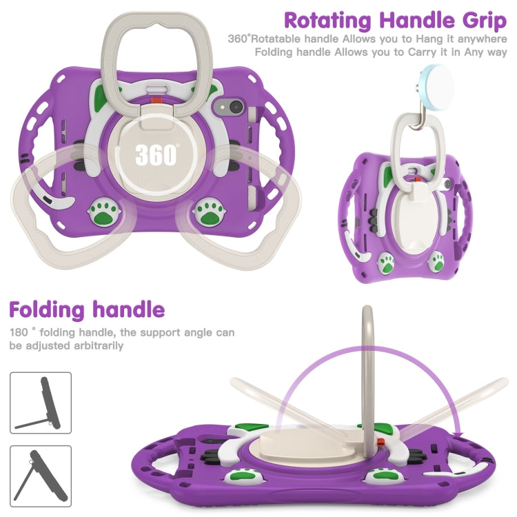 For iPad mini 6 / mini 2024 Cute Cat King Kids Shockproof Silicone Tablet Case with Holder & Shoulder Strap & Handle(Purple) by bashfashion