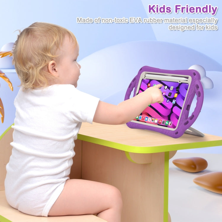 For iPad mini 6 / mini 2024 Cute Cat King Kids Shockproof Silicone Tablet Case with Holder & Shoulder Strap & Handle(Purple) by bashfashion