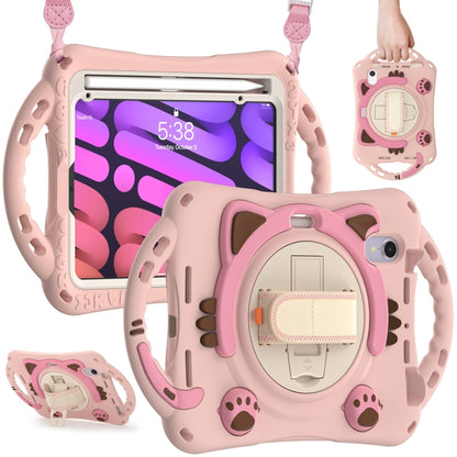 For iPad mini 6 / mini 2024 Cute Cat King Kids Shockproof Silicone Tablet Case with Holder & Shoulder Strap & Handle(Pink) by bashfashion