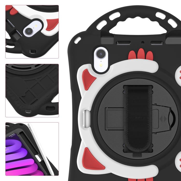 For iPad mini 6 / mini 2024 Cute Cat King Kids Shockproof Silicone Tablet Case with Holder & Shoulder Strap & Handle(Black Red) by bashfashion
