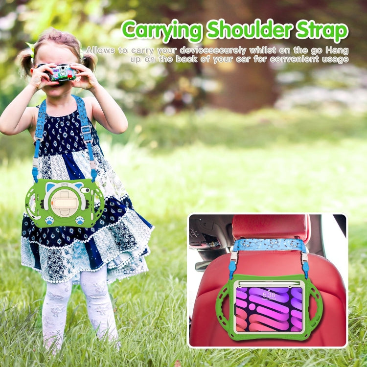 For iPad mini 6 / mini 2024 Cute Cat King Kids Shockproof Silicone Tablet Case with Holder & Shoulder Strap & Handle(Green) by bashfashion