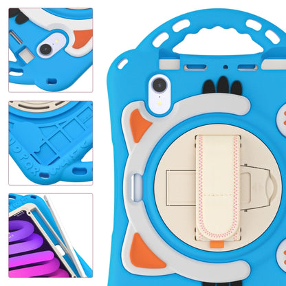 For iPad mini 6 / mini 2024 Cute Cat King Kids Shockproof Silicone Tablet Case with Holder & Shoulder Strap & Handle(Light Blue) by bashfashion