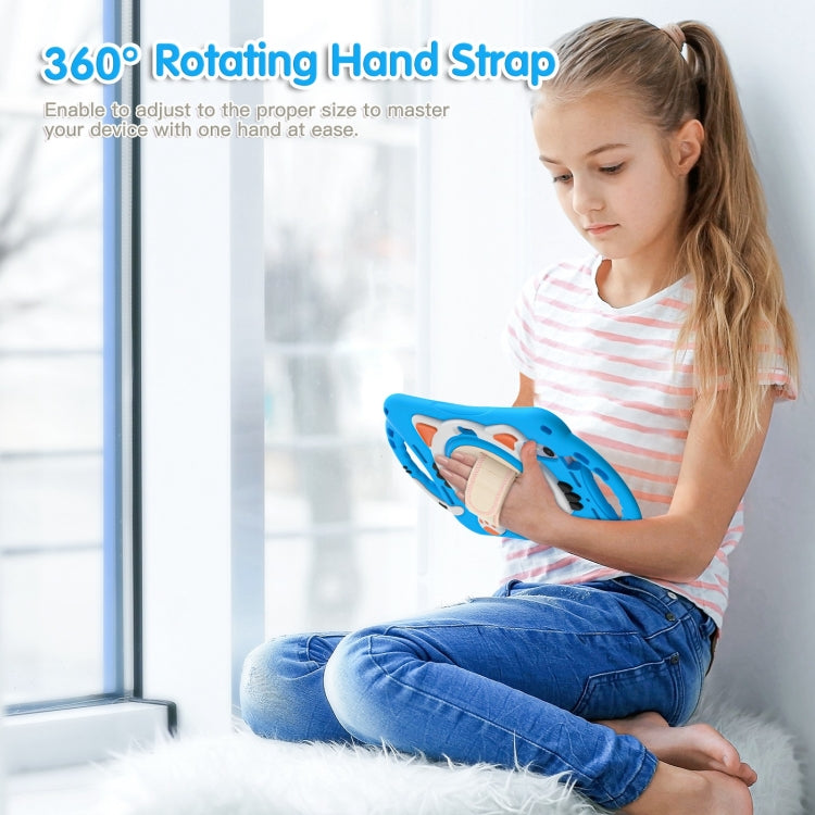 For iPad mini 6 / mini 2024 Cute Cat King Kids Shockproof Silicone Tablet Case with Holder & Shoulder Strap & Handle(Light Blue) by bashfashion