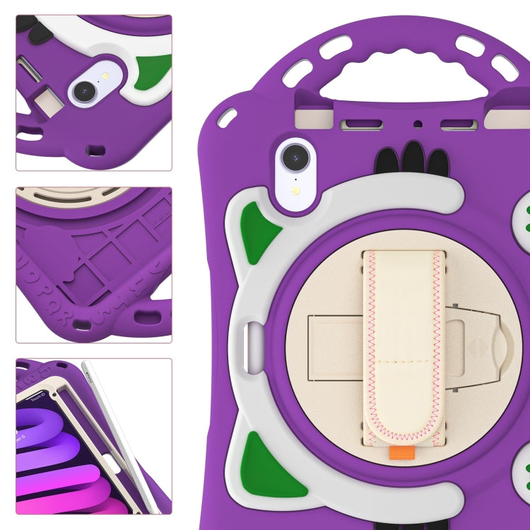 For iPad mini 6 / mini 2024 Cute Cat King Kids Shockproof Silicone Tablet Case with Holder & Shoulder Strap & Handle(Purple) by bashfashion