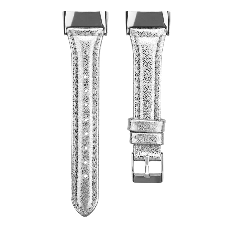For Fitbit Charge 5 FC5-18 Leather Strap Watch Band, Size:S(Silver) by bashfashion