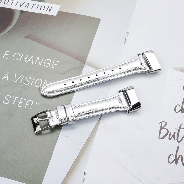 For Fitbit Charge 5 FC5-18 Leather Strap Watch Band, Size:S(Silver) by bashfashion