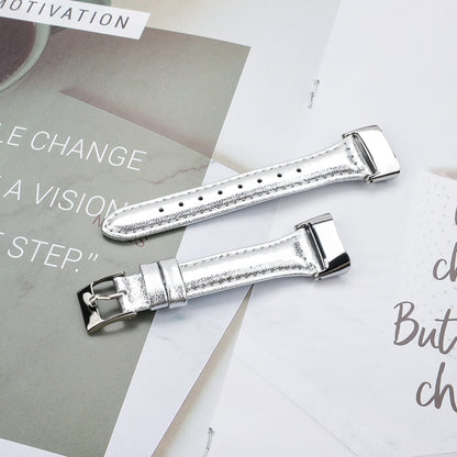 For Fitbit Charge 5 FC5-18 Leather Strap Watch Band, Size:S(Silver) by bashfashion