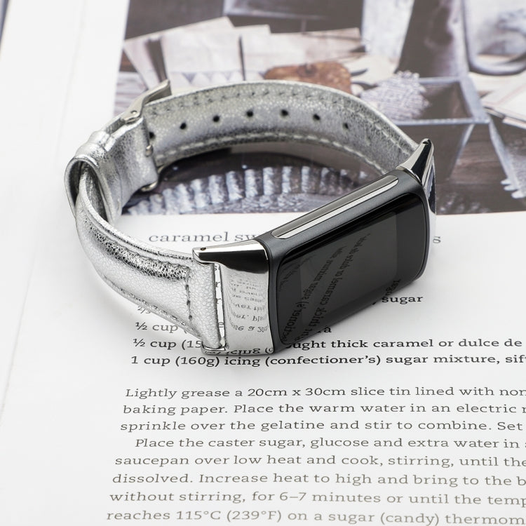 For Fitbit Charge 5 FC5-18 Leather Strap Watch Band, Size:S(Silver) by bashfashion