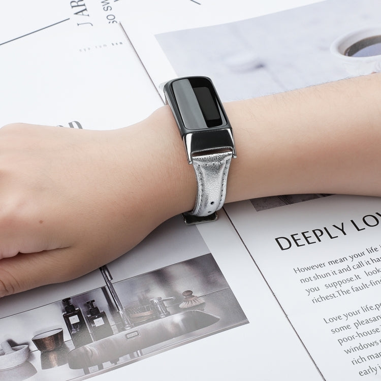 For Fitbit Charge 5 FC5-18 Leather Strap Watch Band, Size:S(Silver) by bashfashion