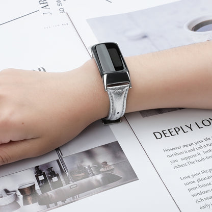 For Fitbit Charge 5 FC5-18 Leather Strap Watch Band, Size:S(Silver) by bashfashion