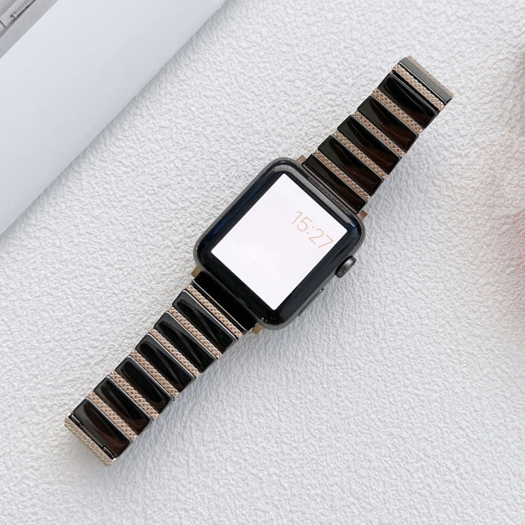Ceramic One-bead Steel Strap Watch Band For Apple Watch Series 9&8&7 41mm / SE 3&SE 2&6&SE&5&4 40mm / 3&2&1 38mm(Black Rose Gold) by bashfashion