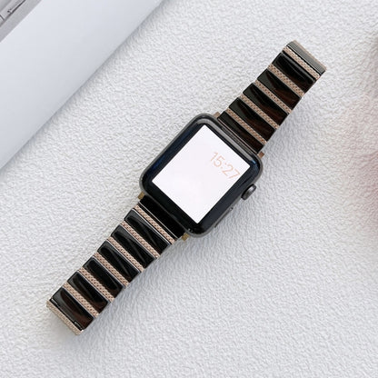Ceramic One-bead Steel Strap Watch Band For Apple Watch Series 9&8&7 41mm / SE 3&SE 2&6&SE&5&4 40mm / 3&2&1 38mm(Black Rose Gold) by bashfashion