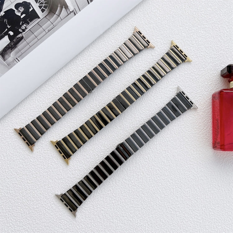 Ceramic One-bead Steel Strap Watch Band For Apple Watch Series 9&8&7 41mm / SE 3&SE 2&6&SE&5&4 40mm / 3&2&1 38mm(Black Gold) by bashfashion