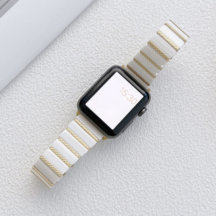 Ceramic One-bead Steel Strap Watch Band For Apple Watch Series 9&8&7 41mm / SE 3&SE 2&6&SE&5&4 40mm / 3&2&1 38mm(White Gold) by bashfashion