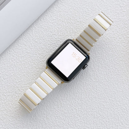 Ceramic One-bead Steel Strap Watch Band For Apple Watch Series 9&8&7 41mm / SE 3&SE 2&6&SE&5&4 40mm / 3&2&1 38mm(White Gold) by bashfashion