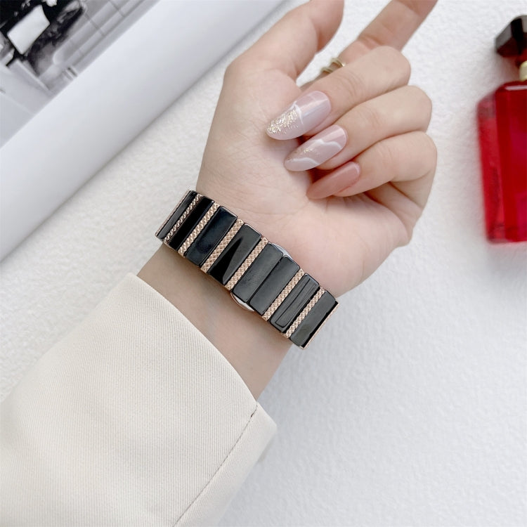 Ceramic One-bead Steel Strap Watch Band For Apple Watch Series 9&8&7 41mm / SE 3&SE 2&6&SE&5&4 40mm / 3&2&1 38mm(White Rose Gold) by bashfashion