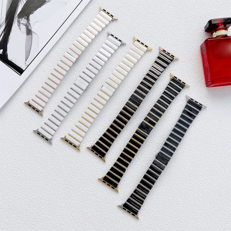 Ceramic One-bead Steel Strap Watch Band For Apple Watch Series 9&8&7 41mm / SE 3&SE 2&6&SE&5&4 40mm / 3&2&1 38mm(White Rose Gold) by bashfashion