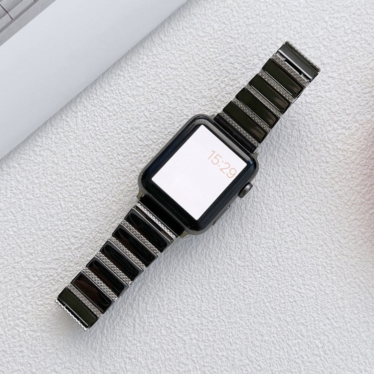 Ceramic One-bead Steel Strap Watch Band For Apple Watch Ultra 49mm&Watch Ultra 2 49mm / Series 9&8&7 45mm / SE 3&SE 2&6&SE&5&4 44mm / 3&2&1 42mm(Black Silver) by bashfashion