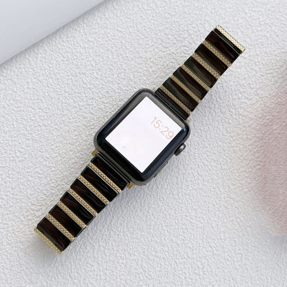 Ceramic One-bead Steel Strap Watch Band For Apple Watch Ultra 49mm&Watch Ultra 2 49mm / Series 9&8&7 45mm / SE 3&SE 2&6&SE&5&4 44mm / 3&2&1 42mm(Black Gold) by bashfashion
