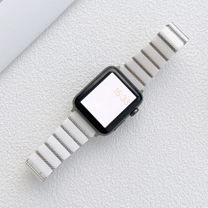 Ceramic One-bead Steel Strap Watch Band For Apple Watch Ultra 49mm&Watch Ultra 2 49mm / Series 9&8&7 45mm / SE 3&SE 2&6&SE&5&4 44mm / 3&2&1 42mm(White Silver) by bashfashion
