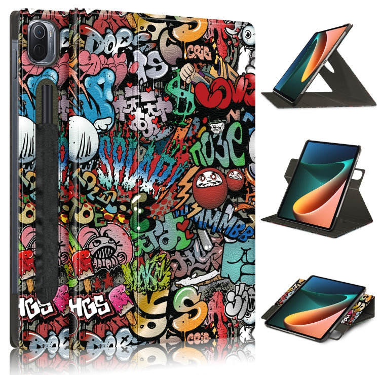 For Xiaomi Mi Pad 5 Pro 11 inch Painted 360 Degrees Rotation Tablet Leather Case with Holder(Graffiti) by bashfashion