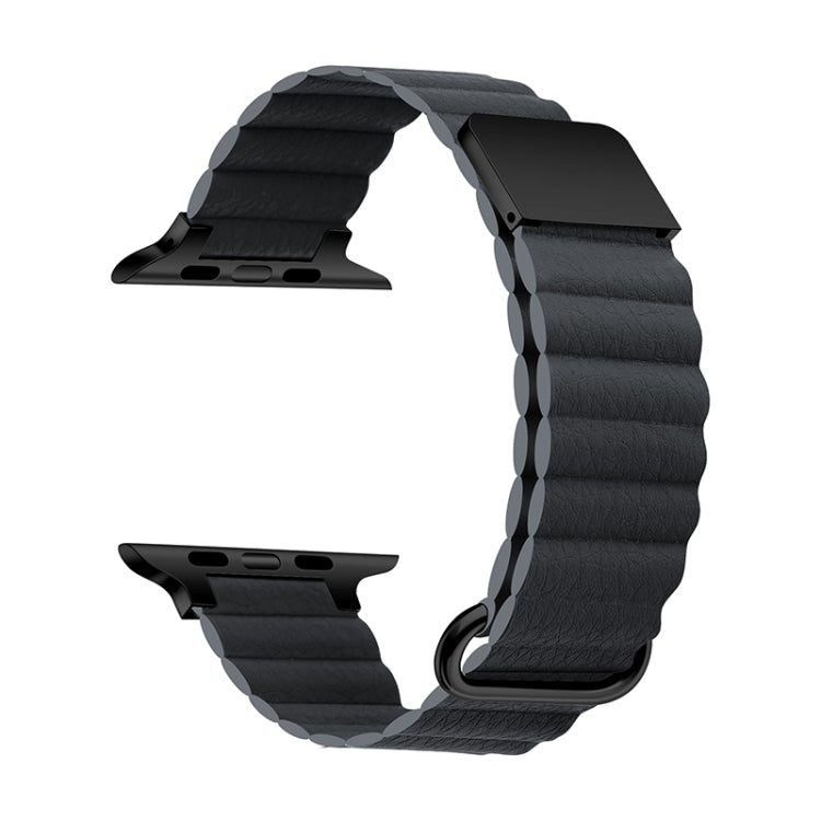 Magnetic Leather Strap Watch Band For Apple Watch Series 9&8&7 41mm / SE 3&SE 2&6&SE&5&4 40mm / 3&2&1 38mm(Black Buckle Space Grey) by bashfashion