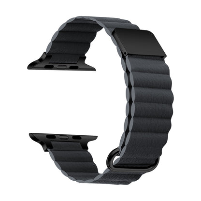 Magnetic Leather Strap Watch Band For Apple Watch Series 9&8&7 41mm / SE 3&SE 2&6&SE&5&4 40mm / 3&2&1 38mm(Black Buckle Space Grey) by bashfashion